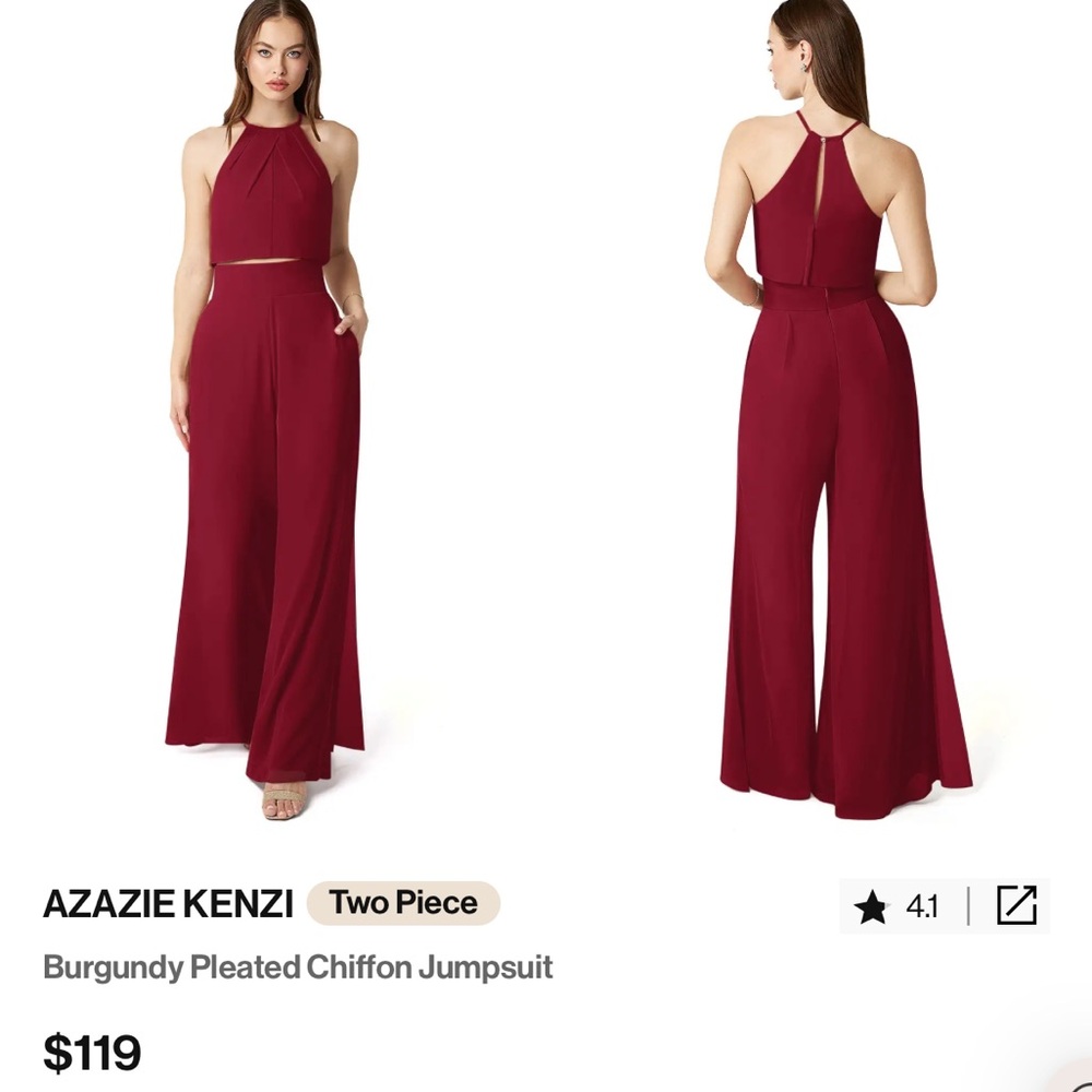 Azazie Red Halter Jumpsuit Wide-Leg Silhouette